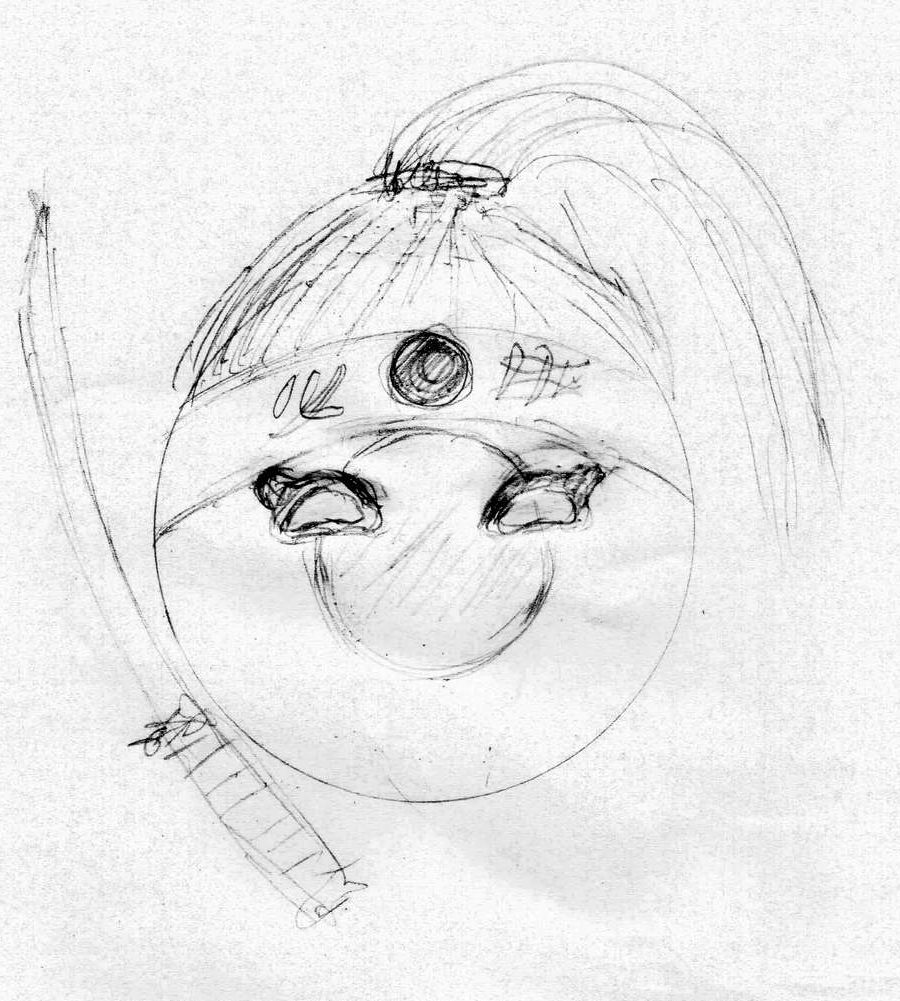 Small Japanball Banzai with a katana, eyelashes, and a girl’s hairstyle