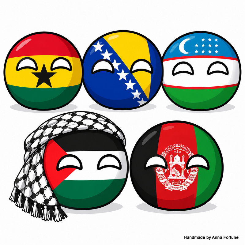 Small Ghanaball, Bosniaball, Uzbekistanball, Palestineball, Afghanistanball
