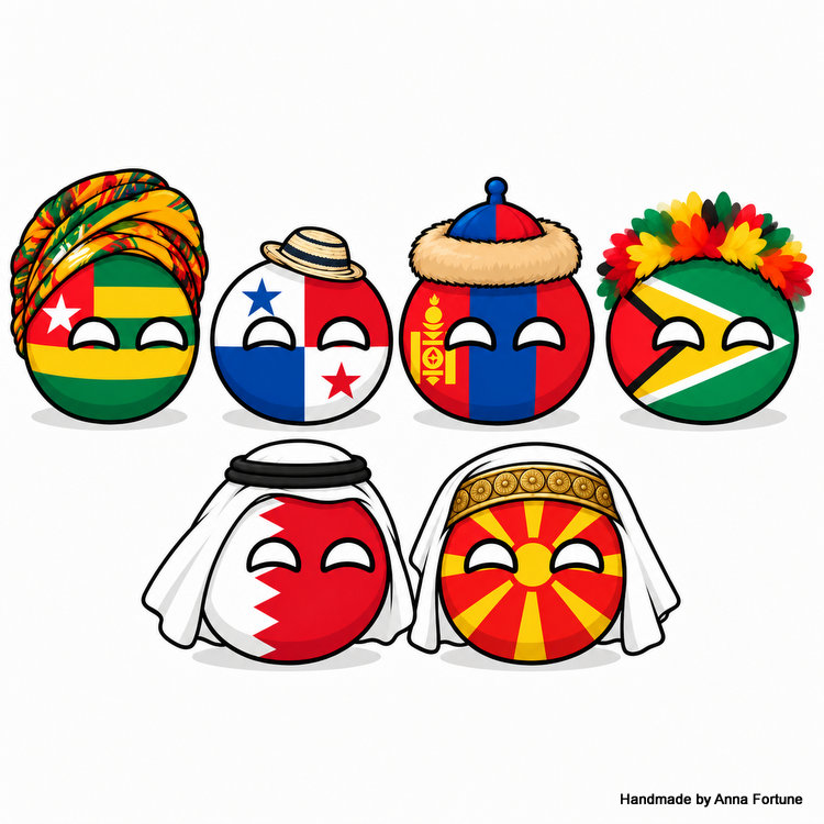 Six Small Countryballs with Traditional Headwear (special request)